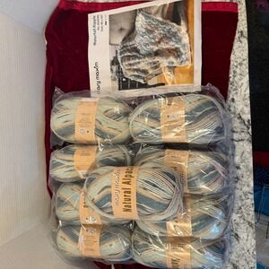 Mary Maxim Natural Alpaca Tweed Yarn Kit Waterfall Ripple Aqua Stripe 9 Balls